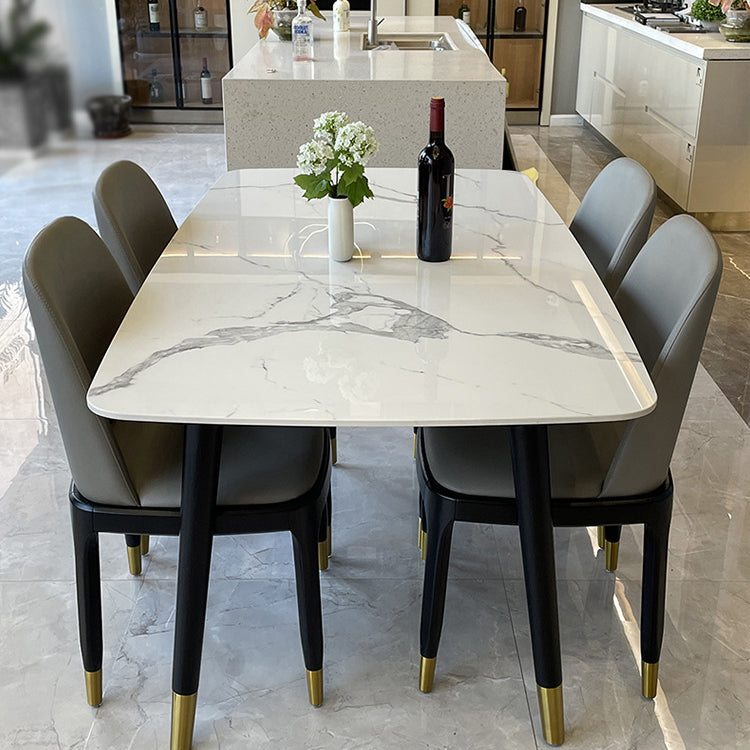 Stone Top Dining Table Modern Dining Table with 4 Black Legs White 55.1"L x 31.5"W x 29.5"H Without Chairs Clearhalo ' dining_table' 'Dining Tables & Seating' 'Dining Tables' 'furn' 'furn_dining_table' 'Furniture' 'furniture_dining_table' 'Kitchen & Dining Furniture' 'kitchen&dining_furn' 'kitchen' 'kitchen_dining_table' 4640737