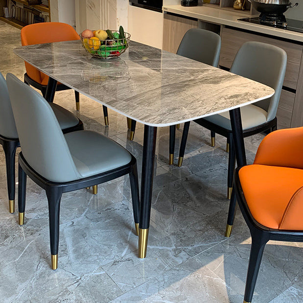 Stone Top Dining Table Modern Dining Table with 4 Black Legs Grey Without Chairs Clearhalo ' dining_table' 'Dining Tables & Seating' 'Dining Tables' 'furn' 'furn_dining_table' 'Furniture' 'furniture_dining_table' 'Kitchen & Dining Furniture' 'kitchen&dining_furn' 'kitchen' 'kitchen_dining_table' 4640738