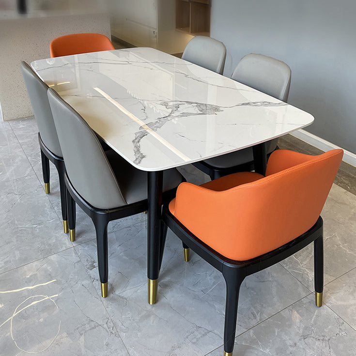 Stone Top Dining Table Modern Dining Table with 4 Black Legs White 63"L x 35.4"W x 29.5"H Without Chairs Clearhalo ' dining_table' 'Dining Tables & Seating' 'Dining Tables' 'furn' 'furn_dining_table' 'Furniture' 'furniture_dining_table' 'Kitchen & Dining Furniture' 'kitchen&dining_furn' 'kitchen' 'kitchen_dining_table' 4640739