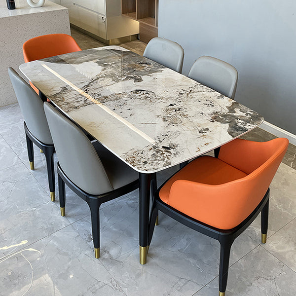 Stone Top Dining Table Modern Dining Table with 4 Black Legs Pandora & Gold Without Chairs Clearhalo ' dining_table' 'Dining Tables & Seating' 'Dining Tables' 'furn' 'furn_dining_table' 'Furniture' 'furniture_dining_table' 'Kitchen & Dining Furniture' 'kitchen&dining_furn' 'kitchen' 'kitchen_dining_table' 4640740