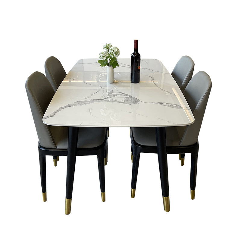 Stone Top Dining Table Modern Dining Table with 4 Black Legs White Without Chairs Clearhalo ' dining_table' 'Dining Tables & Seating' 'Dining Tables' 'furn' 'furn_dining_table' 'Furniture' 'furniture_dining_table' 'Kitchen & Dining Furniture' 'kitchen&dining_furn' 'kitchen' 'kitchen_dining_table' 4640742