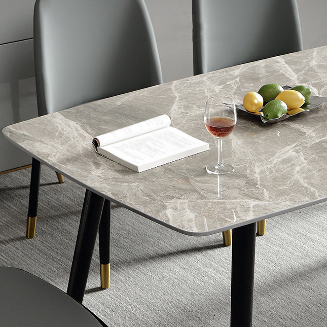 Stone Top Dining Table Modern Dining Table with 4 Black Legs Clearhalo ' dining_table' 'Dining Tables & Seating' 'Dining Tables' 'furn' 'furn_dining_table' 'Furniture' 'furniture_dining_table' 'Kitchen & Dining Furniture' 'kitchen&dining_furn' 'kitchen' 'kitchen_dining_table' 4640745