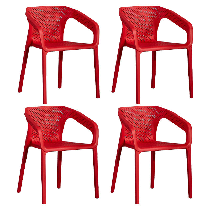 Plastic Scandinavian Dining Kitchen Room Arm Chair Solid Back Chair Red 4 Piece Set Clearhalo ' kitchen&dining_furn' 'Dining Chairs' 'Dining Tables & Seating' 'dining_chair' 'furn' 'furn_dining_chair' 'Furniture' 'furniture_dining_chair' 'Kitchen & Dining Furniture' 'kitchen' 4640899