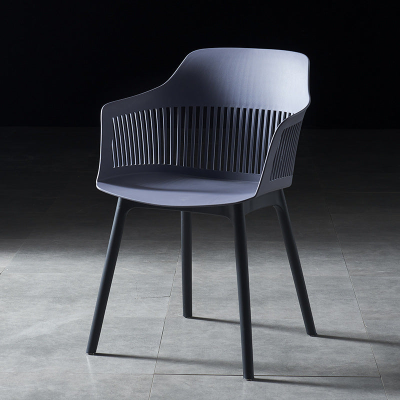 Plastic Scandinavian Dining Kitchen Room Chair Slat Back Arm Chair Grey 1 Piece Clearhalo ' kitchen&dining_furn' 'Dining Chairs' 'Dining Tables & Seating' 'dining_chair' 'furn' 'furn_dining_chair' 'Furniture' 'furniture_dining_chair' 'Kitchen & Dining Furniture' 'kitchen' 4640922