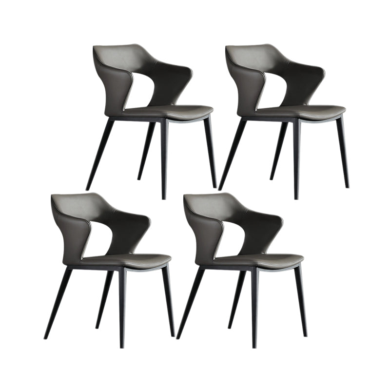 Industrial Design Faux Leather Dining Chairs Open Back Arm Dining Chairs Grey 4 Piece Set Clearhalo ' kitchen&dining_furn' 'Dining Chairs' 'Dining Tables & Seating' 'dining_chair' 'furn' 'furn_dining_chair' 'Furniture' 'furniture_dining_chair' 'Kitchen & Dining Furniture' 'kitchen' 4640987