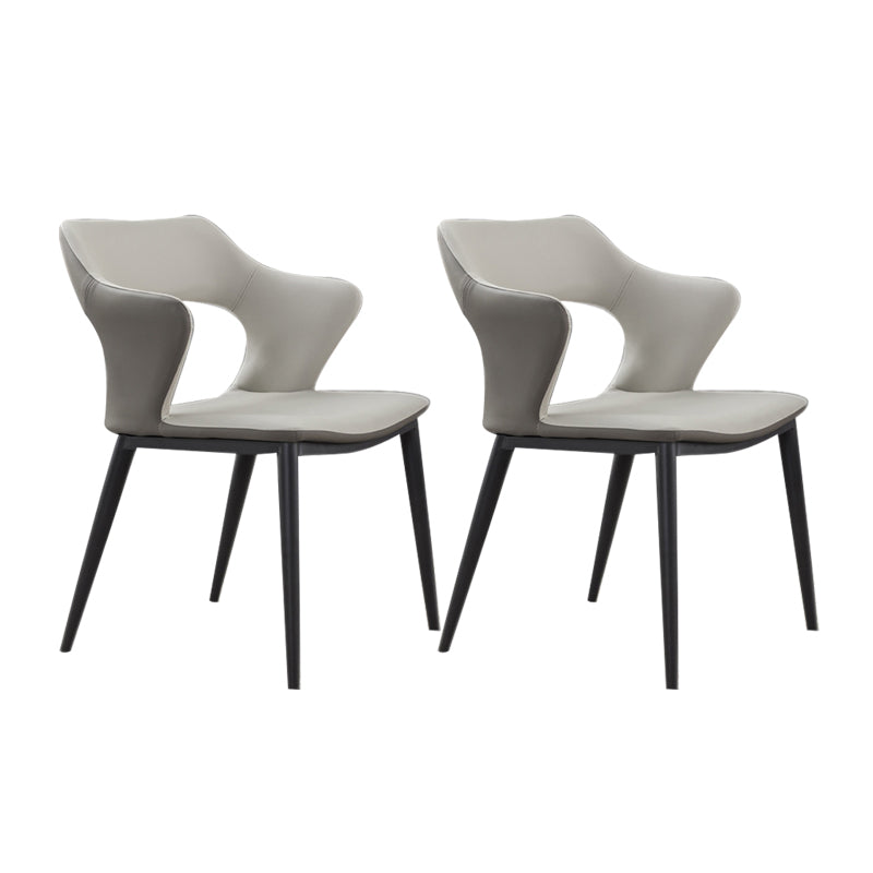 Industrial Design Faux Leather Dining Chairs Open Back Arm Dining Chairs Light Gray 2 Piece Set Clearhalo ' kitchen&dining_furn' 'Dining Chairs' 'Dining Tables & Seating' 'dining_chair' 'furn' 'furn_dining_chair' 'Furniture' 'furniture_dining_chair' 'Kitchen & Dining Furniture' 'kitchen' 4640990