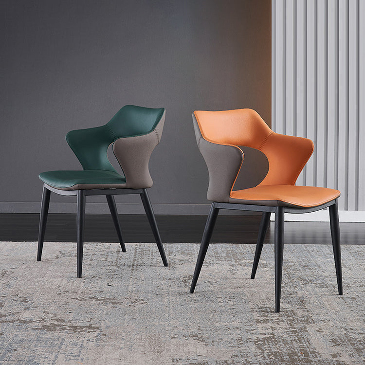 Industrial Design Faux Leather Dining Chairs Open Back Arm Dining Chairs Clearhalo ' kitchen&dining_furn' 'Dining Chairs' 'Dining Tables & Seating' 'dining_chair' 'furn' 'furn_dining_chair' 'Furniture' 'furniture_dining_chair' 'Kitchen & Dining Furniture' 'kitchen' 4640995