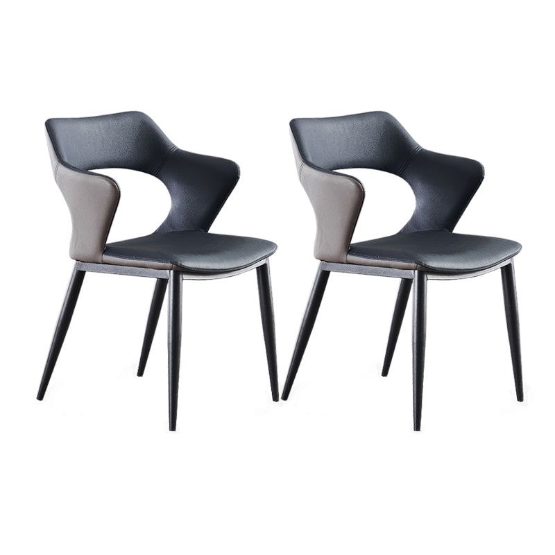 Industrial Design Faux Leather Dining Chairs Open Back Arm Dining Chairs Navy Blue 2 Piece Set Clearhalo ' kitchen&dining_furn' 'Dining Chairs' 'Dining Tables & Seating' 'dining_chair' 'furn' 'furn_dining_chair' 'Furniture' 'furniture_dining_chair' 'Kitchen & Dining Furniture' 'kitchen' 4640996