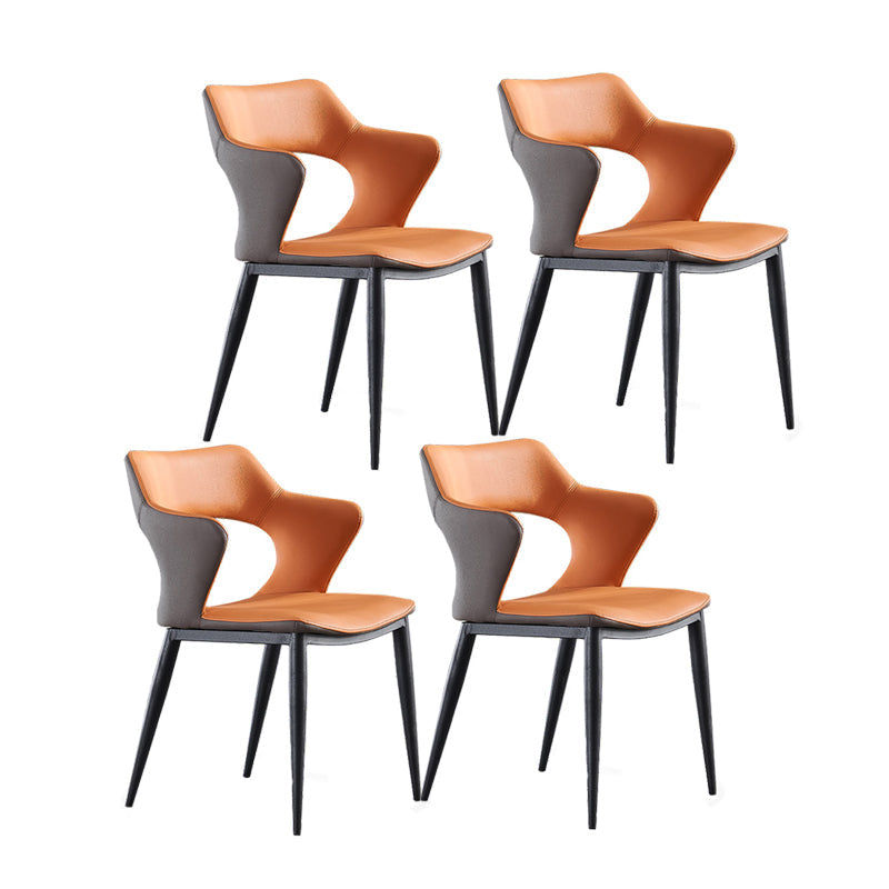 Industrial Design Faux Leather Dining Chairs Open Back Arm Dining Chairs Orange 4 Piece Set Clearhalo ' kitchen&dining_furn' 'Dining Chairs' 'Dining Tables & Seating' 'dining_chair' 'furn' 'furn_dining_chair' 'Furniture' 'furniture_dining_chair' 'Kitchen & Dining Furniture' 'kitchen' 4641002