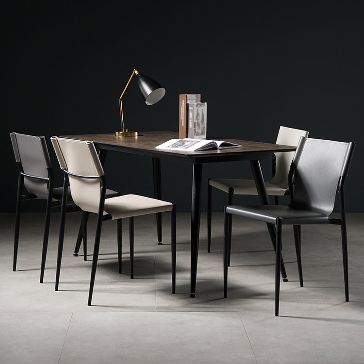 Industrial Style Leather Dining Side Chair Solid Back Armless Dining Chair Clearhalo ' kitchen&dining_furn' 'Dining Chairs' 'Dining Tables & Seating' 'dining_chair' 'furn' 'furn_dining_chair' 'Furniture' 'furniture_dining_chair' 'Kitchen & Dining Furniture' 'kitchen' 4641004