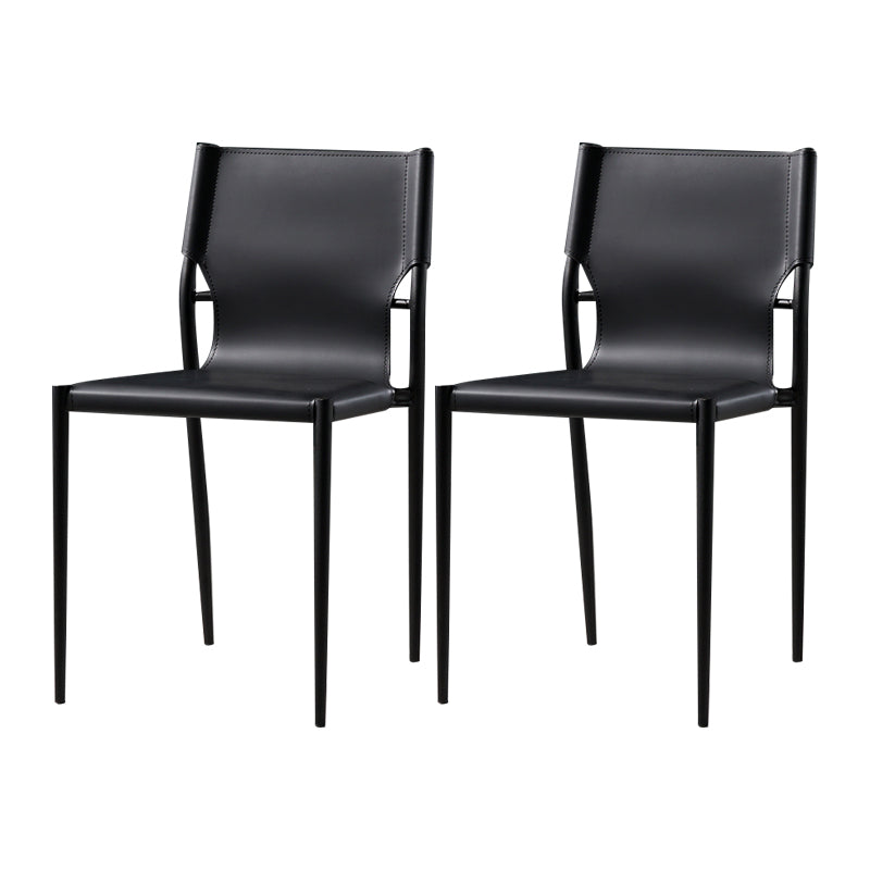 Industrial Style Leather Dining Side Chair Solid Back Armless Dining Chair Black 2 Piece Set Clearhalo ' kitchen&dining_furn' 'Dining Chairs' 'Dining Tables & Seating' 'dining_chair' 'furn' 'furn_dining_chair' 'Furniture' 'furniture_dining_chair' 'Kitchen & Dining Furniture' 'kitchen' 4641006