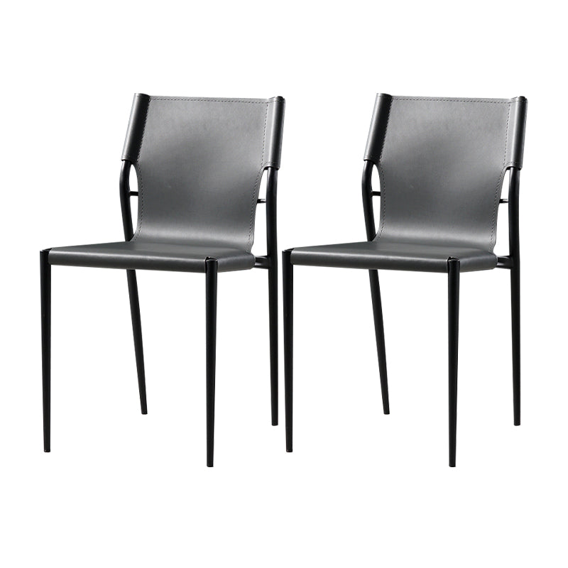 Industrial Style Leather Dining Side Chair Solid Back Armless Dining Chair Grey 2 Piece Set Clearhalo ' kitchen&dining_furn' 'Dining Chairs' 'Dining Tables & Seating' 'dining_chair' 'furn' 'furn_dining_chair' 'Furniture' 'furniture_dining_chair' 'Kitchen & Dining Furniture' 'kitchen' 4641012