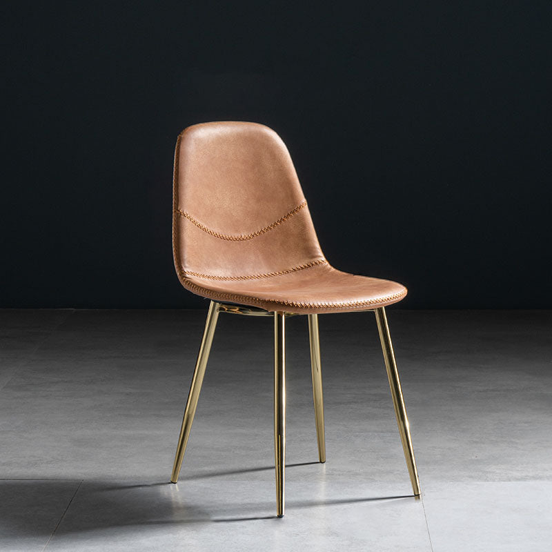 Modern Style Chair Dining Armless Chair with Metal Legs for Kitchen Orange 1 Piece Brass Gold Clearhalo ' kitchen&dining_furn' 'Dining Chairs' 'Dining Tables & Seating' 'dining_chair' 'furn' 'furn_dining_chair' 'Furniture' 'furniture_dining_chair' 'Kitchen & Dining Furniture' 'kitchen' 4641430