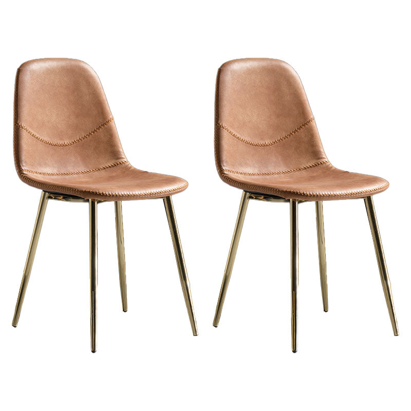 Modern Style Chair Dining Armless Chair with Metal Legs for Kitchen Orange 2 Piece Set Brass Gold Clearhalo ' kitchen&dining_furn' 'Dining Chairs' 'Dining Tables & Seating' 'dining_chair' 'furn' 'furn_dining_chair' 'Furniture' 'furniture_dining_chair' 'Kitchen & Dining Furniture' 'kitchen' 4641432