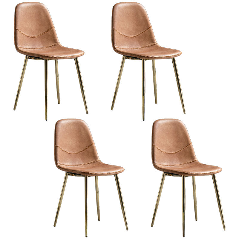 Modern Style Chair Dining Armless Chair with Metal Legs for Kitchen Orange 4 Piece Set Brass Gold Clearhalo ' kitchen&dining_furn' 'Dining Chairs' 'Dining Tables & Seating' 'dining_chair' 'furn' 'furn_dining_chair' 'Furniture' 'furniture_dining_chair' 'Kitchen & Dining Furniture' 'kitchen' 4641434