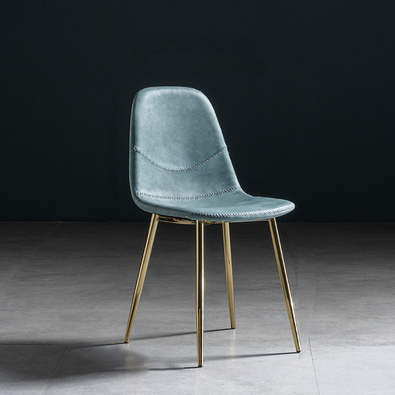 Modern Style Chair Dining Armless Chair with Metal Legs for Kitchen Blue 1 Piece Brass Gold Clearhalo ' kitchen&dining_furn' 'Dining Chairs' 'Dining Tables & Seating' 'dining_chair' 'furn' 'furn_dining_chair' 'Furniture' 'furniture_dining_chair' 'Kitchen & Dining Furniture' 'kitchen' 4641441