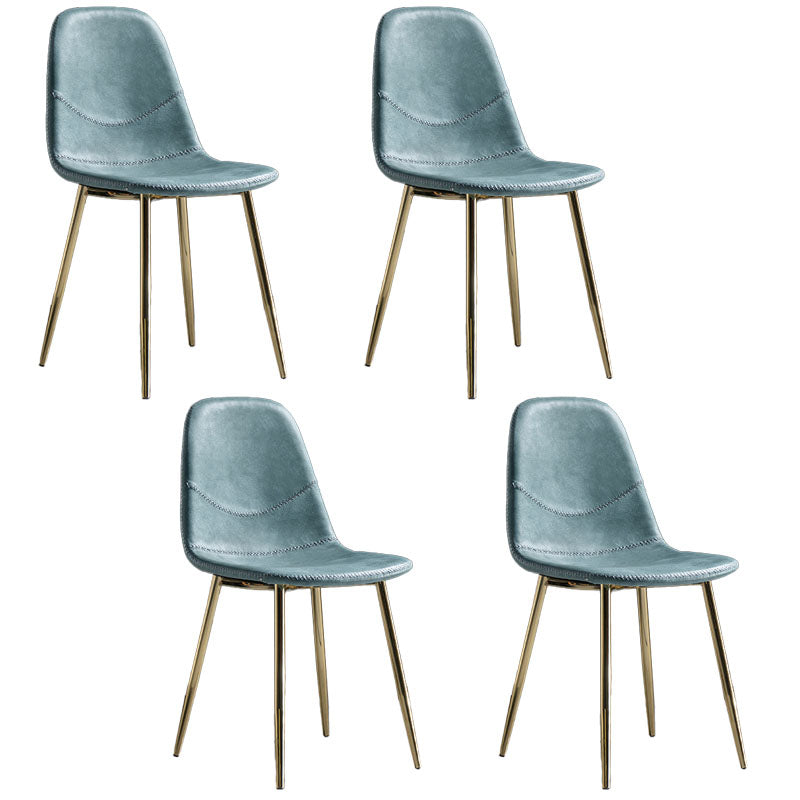 Modern Style Chair Dining Armless Chair with Metal Legs for Kitchen Blue 4 Piece Set Brass Gold Clearhalo ' kitchen&dining_furn' 'Dining Chairs' 'Dining Tables & Seating' 'dining_chair' 'furn' 'furn_dining_chair' 'Furniture' 'furniture_dining_chair' 'Kitchen & Dining Furniture' 'kitchen' 4641446
