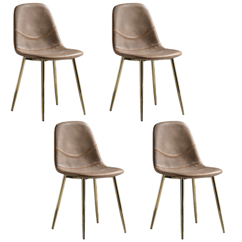 Modern Style Chair Dining Armless Chair with Metal Legs for Kitchen Khaki 4 Piece Set Brass Gold Clearhalo ' kitchen&dining_furn' 'Dining Chairs' 'Dining Tables & Seating' 'dining_chair' 'furn' 'furn_dining_chair' 'Furniture' 'furniture_dining_chair' 'Kitchen & Dining Furniture' 'kitchen' 4641475