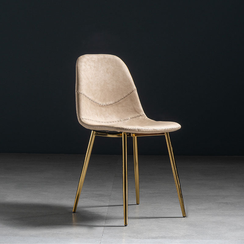 Modern Style Chair Dining Armless Chair with Metal Legs for Kitchen Apricot 1 Piece Brass Gold Clearhalo ' kitchen&dining_furn' 'Dining Chairs' 'Dining Tables & Seating' 'dining_chair' 'furn' 'furn_dining_chair' 'Furniture' 'furniture_dining_chair' 'Kitchen & Dining Furniture' 'kitchen' 4641476