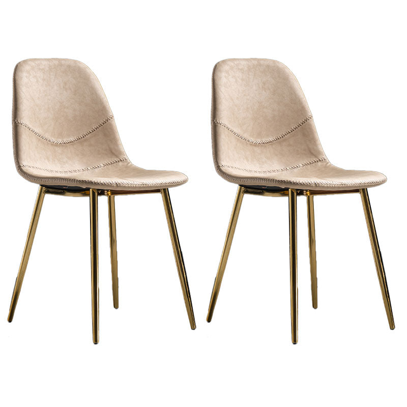 Modern Style Chair Dining Armless Chair with Metal Legs for Kitchen Apricot 2 Piece Set Brass Gold Clearhalo ' kitchen&dining_furn' 'Dining Chairs' 'Dining Tables & Seating' 'dining_chair' 'furn' 'furn_dining_chair' 'Furniture' 'furniture_dining_chair' 'Kitchen & Dining Furniture' 'kitchen' 4641477