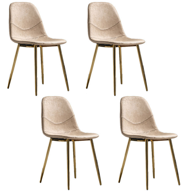 Modern Style Chair Dining Armless Chair with Metal Legs for Kitchen Apricot 4 Piece Set Brass Gold Clearhalo ' kitchen&dining_furn' 'Dining Chairs' 'Dining Tables & Seating' 'dining_chair' 'furn' 'furn_dining_chair' 'Furniture' 'furniture_dining_chair' 'Kitchen & Dining Furniture' 'kitchen' 4641478