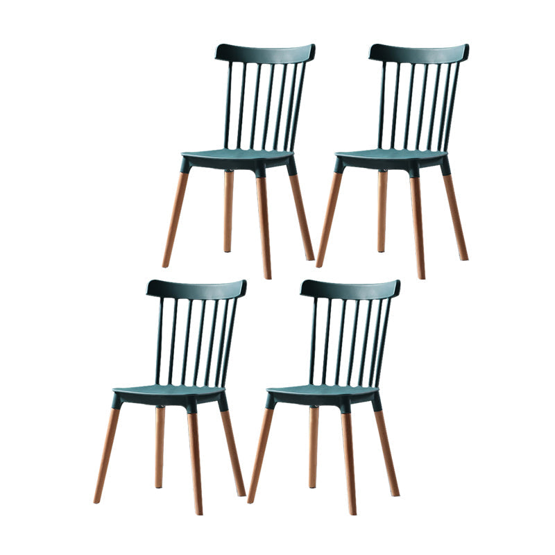 Modern Style Slat Back Chair Dining Armless Chairs with Wooden Legs for Kitchen Peacock Green 4 Piece Set Clearhalo ' kitchen&dining_furn' 'Dining Chairs' 'Dining Tables & Seating' 'dining_chair' 'furn' 'furn_dining_chair' 'Furniture' 'furniture_dining_chair' 'Kitchen & Dining Furniture' 'kitchen' 4641548