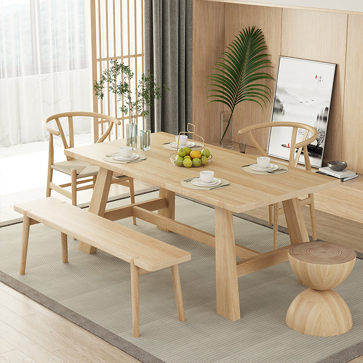 Modern 1/4/5 Pieces Dining Set Rectangle Pine Wood Dining Table for Dining Room 5 Pieces: Wood Table, 2 White+1 Wood Stool+ 1 Wood Bench Clearhalo 'Dining Room Sets' 'Dining Tables & Seating' 'dining_room_set' 'furn' 'furn_dining_room_set' 'Furniture' 'furniture_dining_room_set' 'Kitchen & Dining Furniture' 'kitchen&dining_furn' 'kitchen' 4643818