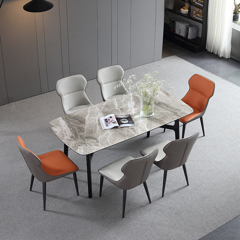 Contemporary 1/4/5/7 Pieces Dining Table and Chairs Leather Dining Chairs Set 7 Pieces: Table, 2 Orange+4 Grey Chairs Clearhalo 'Dining Room Sets' 'Dining Tables & Seating' 'dining_room_set' 'furn' 'furn_dining_room_set' 'Furniture' 'furniture_dining_room_set' 'Kitchen & Dining Furniture' 'kitchen&dining_furn' 'kitchen' 4644607