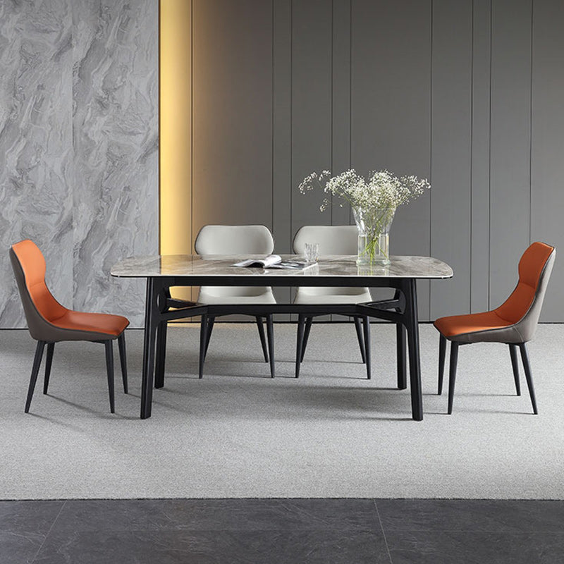 Contemporary 1/4/5/7 Pieces Dining Table and Chairs Leather Dining Chairs Set 5 Pieces: Table, 2 Orange+2 Grey Chairs Clearhalo 'Dining Room Sets' 'Dining Tables & Seating' 'dining_room_set' 'furn' 'furn_dining_room_set' 'Furniture' 'furniture_dining_room_set' 'Kitchen & Dining Furniture' 'kitchen&dining_furn' 'kitchen' 4644609