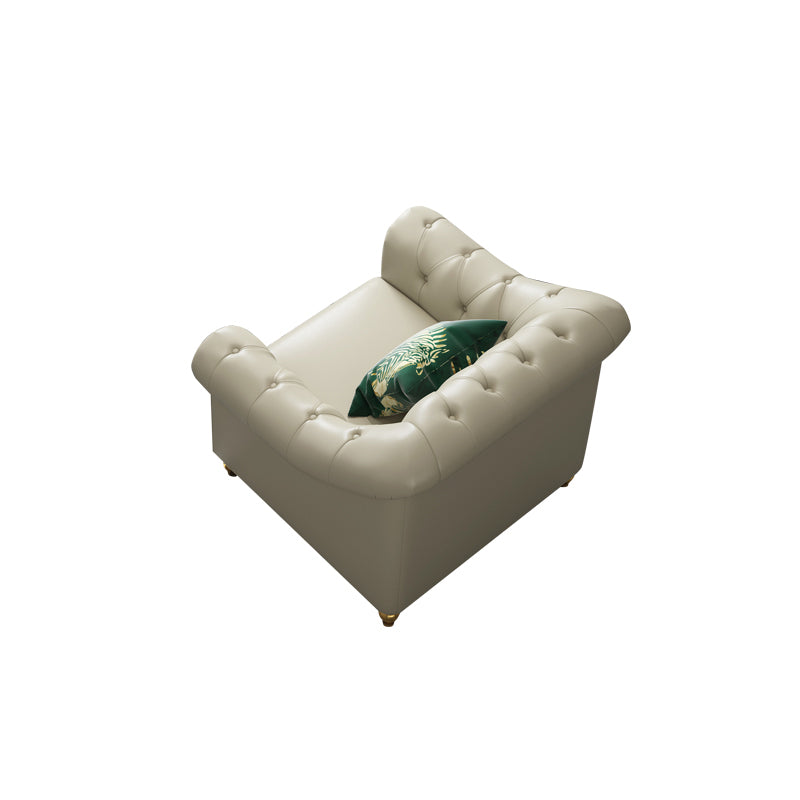 Beige 34.65" H Rolled Arm Glam Sofa with Nailhead Trim for Living Room 41"L x 33"W x 35.5"H Clearhalo 'furn' 'furn_sofas' 'Furniture' 'furniture_sofas' 'kitchen' 'kitchen_sofas' 'Living Room Furniture' 'Sofa' 'sofas' 4647716