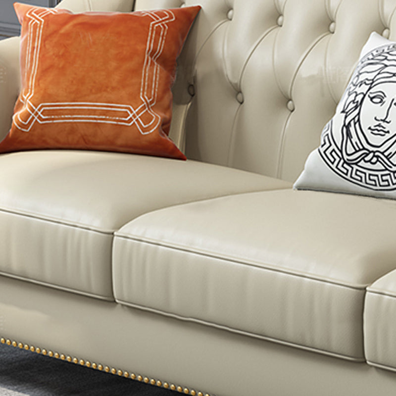 Beige 34.65" H Rolled Arm Glam Sofa with Nailhead Trim for Living Room Clearhalo 'furn' 'furn_sofas' 'Furniture' 'furniture_sofas' 'kitchen' 'kitchen_sofas' 'Living Room Furniture' 'Sofa' 'sofas' 4647718