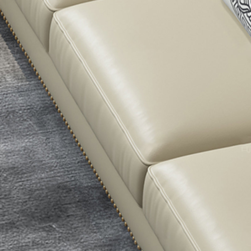 Beige 34.65" H Rolled Arm Glam Sofa with Nailhead Trim for Living Room Clearhalo 'furn' 'furn_sofas' 'Furniture' 'furniture_sofas' 'kitchen' 'kitchen_sofas' 'Living Room Furniture' 'Sofa' 'sofas' 4647719