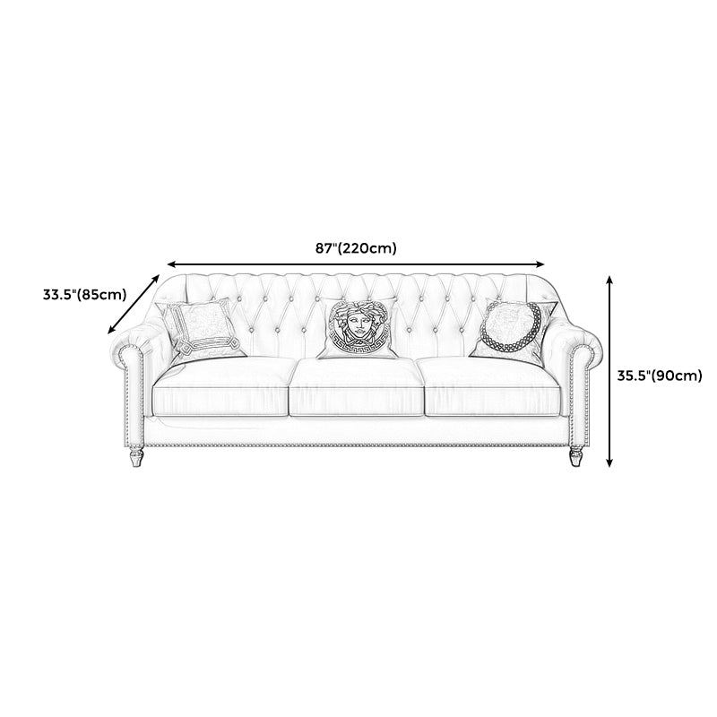 Beige 34.65" H Rolled Arm Glam Sofa with Nailhead Trim for Living Room Clearhalo 'furn' 'furn_sofas' 'Furniture' 'furniture_sofas' 'kitchen' 'kitchen_sofas' 'Living Room Furniture' 'Sofa' 'sofas' 4647723
