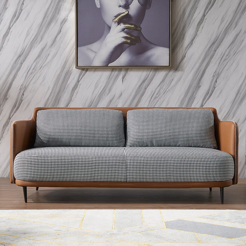 Modern Cotton Square Arm Sofa 29.9 "W with Bolster Pillows for Living Room Brown Clearhalo 'furn' 'furn_sofas' 'Furniture' 'furniture_sofas' 'kitchen' 'kitchen_sofas' 'Living Room Furniture' 'Sofa' 'sofas' 4647724