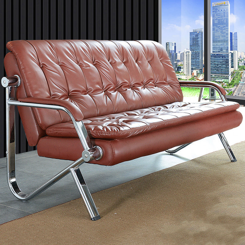 Stainless Steel Classic Industrial Tufted Split-Back Sofa 35.43"High Tuxedo Arm Sofa 71"L x 27.5"W x 35.5"H Red Brown Clearhalo 'furn' 'furn_sofas' 'Furniture' 'furniture_sofas' 'kitchen' 'kitchen_sofas' 'Living Room Furniture' 'Sofa' 'sofas' 4647756