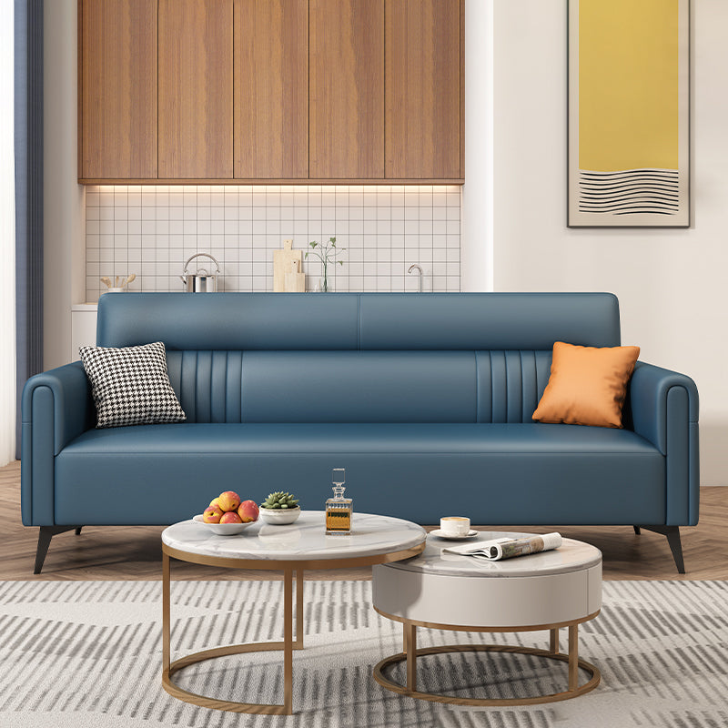 Modern Faux Leather Square Arm Standard Sofa with Storage Bag for Living Room Blue Faux Leather Clearhalo 'furn' 'furn_sofas' 'Furniture' 'furniture_sofas' 'kitchen' 'kitchen_sofas' 'Living Room Furniture' 'Sofa' 'sofas' 4647790