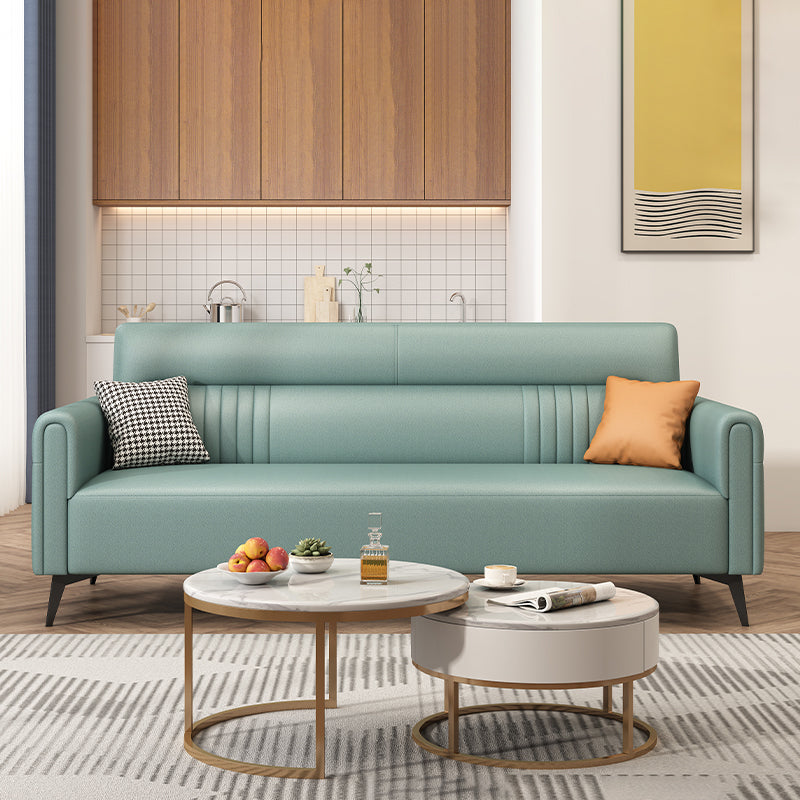 Modern Faux Leather Square Arm Standard Sofa with Storage Bag for Living Room Green Faux Leather Clearhalo 'furn' 'furn_sofas' 'Furniture' 'furniture_sofas' 'kitchen' 'kitchen_sofas' 'Living Room Furniture' 'Sofa' 'sofas' 4647792