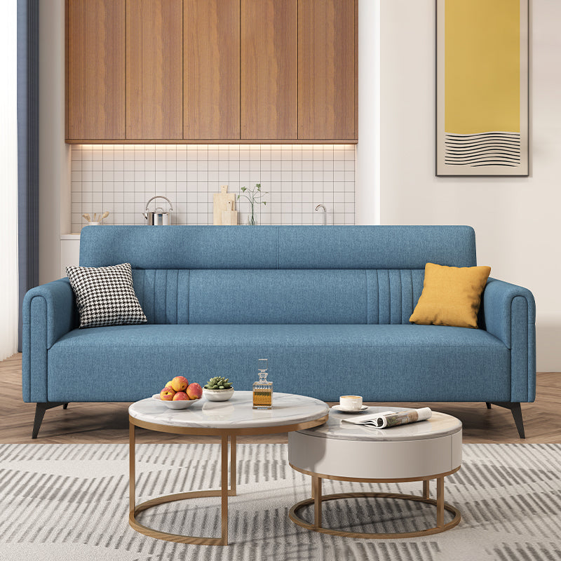 Modern Faux Leather Square Arm Standard Sofa with Storage Bag for Living Room Blue Linen Clearhalo 'furn' 'furn_sofas' 'Furniture' 'furniture_sofas' 'kitchen' 'kitchen_sofas' 'Living Room Furniture' 'Sofa' 'sofas' 4647794