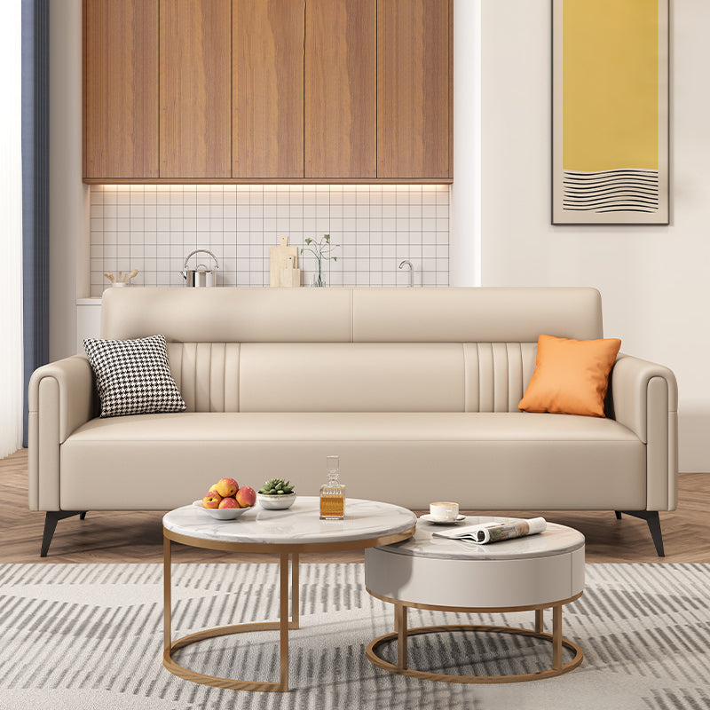 Modern Faux Leather Square Arm Standard Sofa with Storage Bag for Living Room Off-White Faux Leather Clearhalo 'furn' 'furn_sofas' 'Furniture' 'furniture_sofas' 'kitchen' 'kitchen_sofas' 'Living Room Furniture' 'Sofa' 'sofas' 4647798