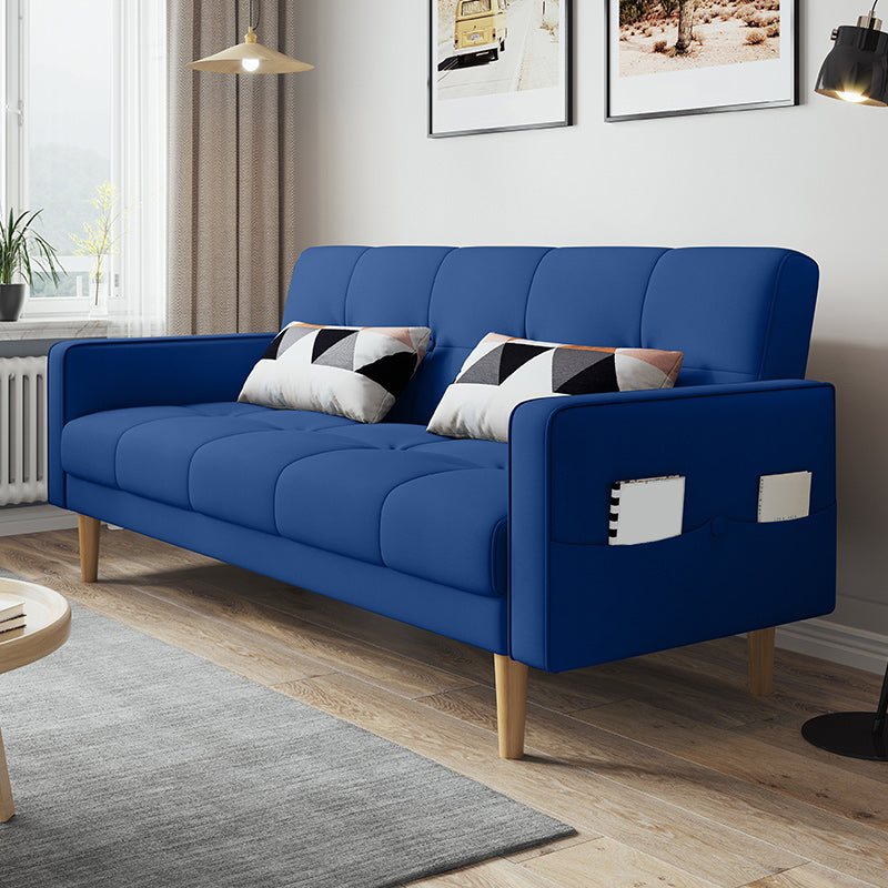 Contemporary Biscuit Back Sofa Bed 22.44"High Square Arm Sofa Bed Dark Blue Cotton Blend Clearhalo 'furn' 'furn_sofas' 'Furniture' 'furniture_sofas' 'kitchen' 'kitchen_sofas' 'Living Room Furniture' 'Sofa' 'sofas' 4647810