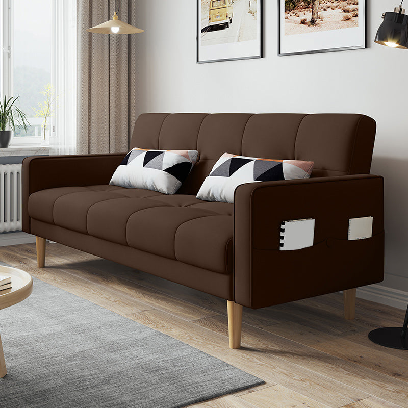Contemporary Biscuit Back Sofa Bed 22.44"High Square Arm Sofa Bed Brown Cotton Blend Clearhalo 'furn' 'furn_sofas' 'Furniture' 'furniture_sofas' 'kitchen' 'kitchen_sofas' 'Living Room Furniture' 'Sofa' 'sofas' 4647812