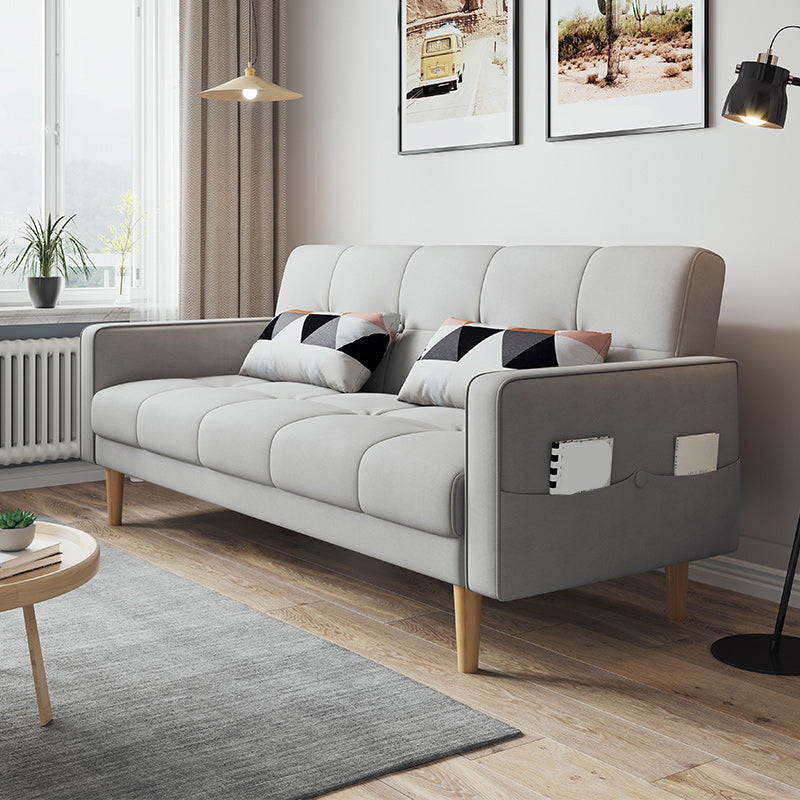 Contemporary Biscuit Back Sofa Bed 22.44"High Square Arm Sofa Bed Light Gray Faux Leather Clearhalo 'furn' 'furn_sofas' 'Furniture' 'furniture_sofas' 'kitchen' 'kitchen_sofas' 'Living Room Furniture' 'Sofa' 'sofas' 4647814