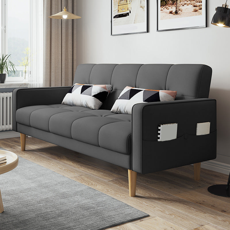 Contemporary Biscuit Back Sofa Bed 22.44"High Square Arm Sofa Bed Grey Cotton Blend Clearhalo 'furn' 'furn_sofas' 'Furniture' 'furniture_sofas' 'kitchen' 'kitchen_sofas' 'Living Room Furniture' 'Sofa' 'sofas' 4647815
