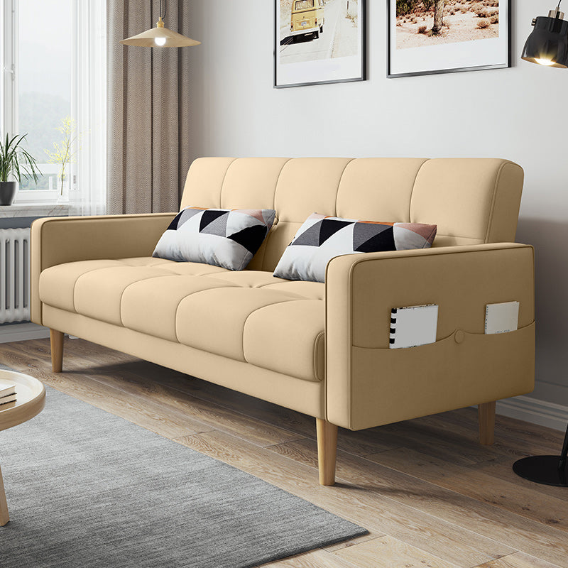 Contemporary Biscuit Back Sofa Bed 22.44"High Square Arm Sofa Bed Beige Cotton Blend Clearhalo 'furn' 'furn_sofas' 'Furniture' 'furniture_sofas' 'kitchen' 'kitchen_sofas' 'Living Room Furniture' 'Sofa' 'sofas' 4647816