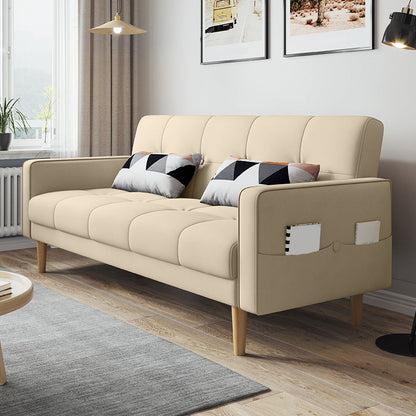 Contemporary Biscuit Back Sofa Bed 22.44"High Square Arm Sofa Bed Off-White Cotton Blend Clearhalo 'furn' 'furn_sofas' 'Furniture' 'furniture_sofas' 'kitchen' 'kitchen_sofas' 'Living Room Furniture' 'Sofa' 'sofas' 4647818