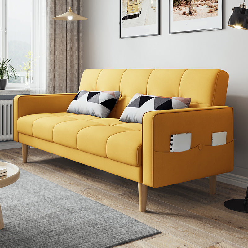 Contemporary Biscuit Back Sofa Bed 22.44"High Square Arm Sofa Bed Yellow Cotton Blend Clearhalo 'furn' 'furn_sofas' 'Furniture' 'furniture_sofas' 'kitchen' 'kitchen_sofas' 'Living Room Furniture' 'Sofa' 'sofas' 4647819