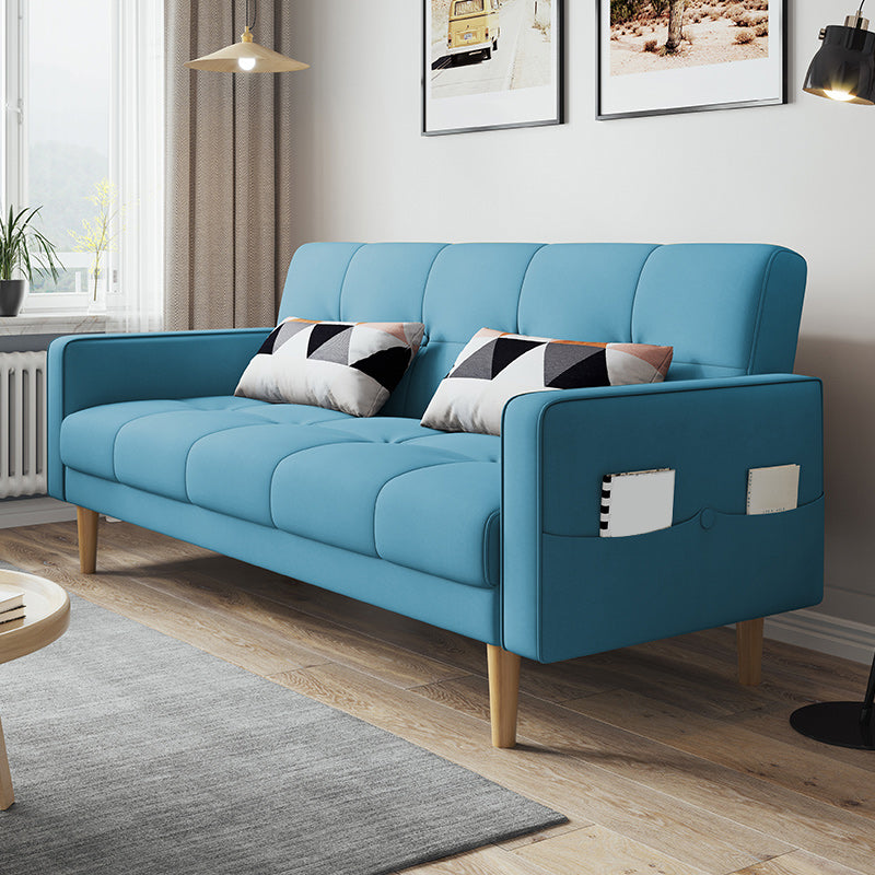 Contemporary Biscuit Back Sofa Bed 22.44"High Square Arm Sofa Bed Lake Blue Cotton Blend Clearhalo 'furn' 'furn_sofas' 'Furniture' 'furniture_sofas' 'kitchen' 'kitchen_sofas' 'Living Room Furniture' 'Sofa' 'sofas' 4647820