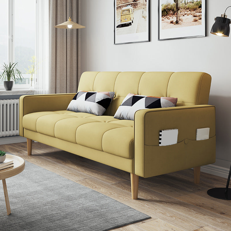Contemporary Biscuit Back Sofa Bed 22.44"High Square Arm Sofa Bed Yellow Faux Leather Clearhalo 'furn' 'furn_sofas' 'Furniture' 'furniture_sofas' 'kitchen' 'kitchen_sofas' 'Living Room Furniture' 'Sofa' 'sofas' 4647822