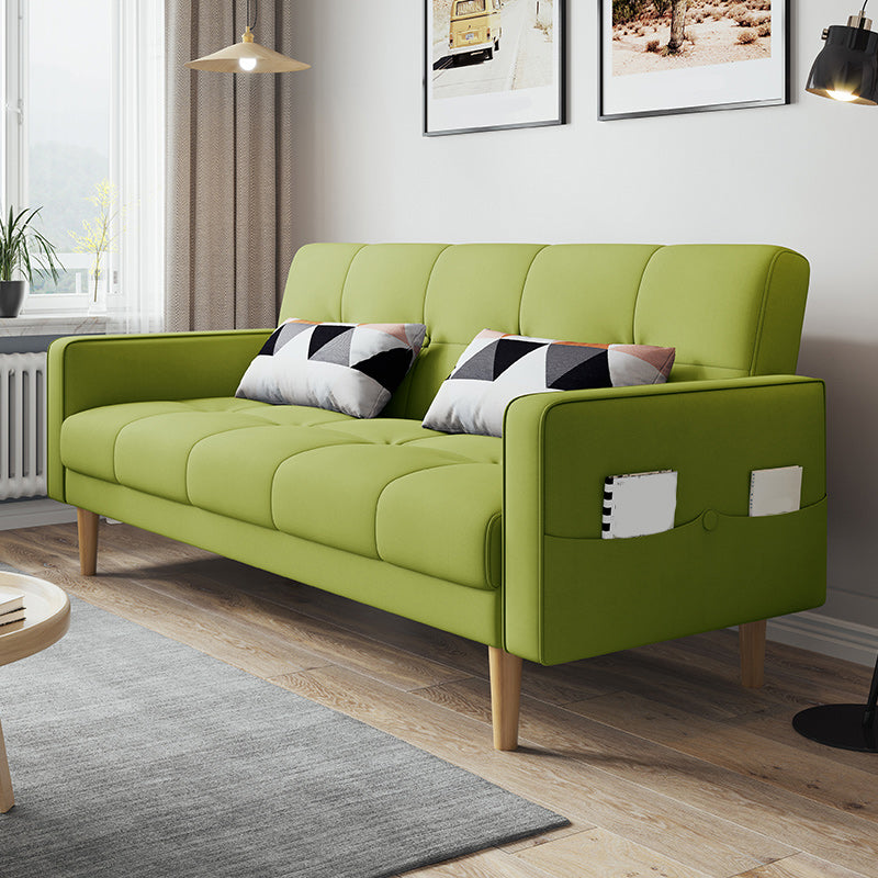 Contemporary Biscuit Back Sofa Bed 22.44"High Square Arm Sofa Bed Green Cotton Blend Clearhalo 'furn' 'furn_sofas' 'Furniture' 'furniture_sofas' 'kitchen' 'kitchen_sofas' 'Living Room Furniture' 'Sofa' 'sofas' 4647823