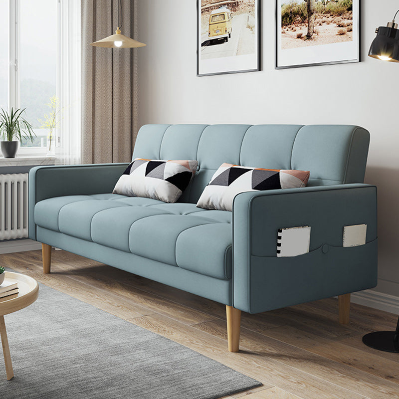 Contemporary Biscuit Back Sofa Bed 22.44"High Square Arm Sofa Bed Light Blue Faux Leather Clearhalo 'furn' 'furn_sofas' 'Furniture' 'furniture_sofas' 'kitchen' 'kitchen_sofas' 'Living Room Furniture' 'Sofa' 'sofas' 4647826